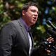 Jason Kessler, an organizer of ‘Unite the Right’ rally, tries to speak while being shouted down by counter protesters outside the Charlottesville City Hall on August 13, 2017 in Charlottesville, Virginia.